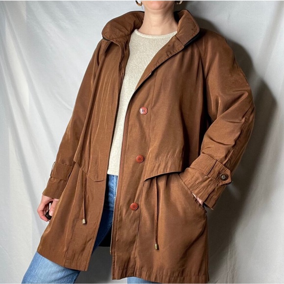 Vintage 90s insulated anorak jacket coat pecan trench brown oversized Gallery M - Picture 1 of 14